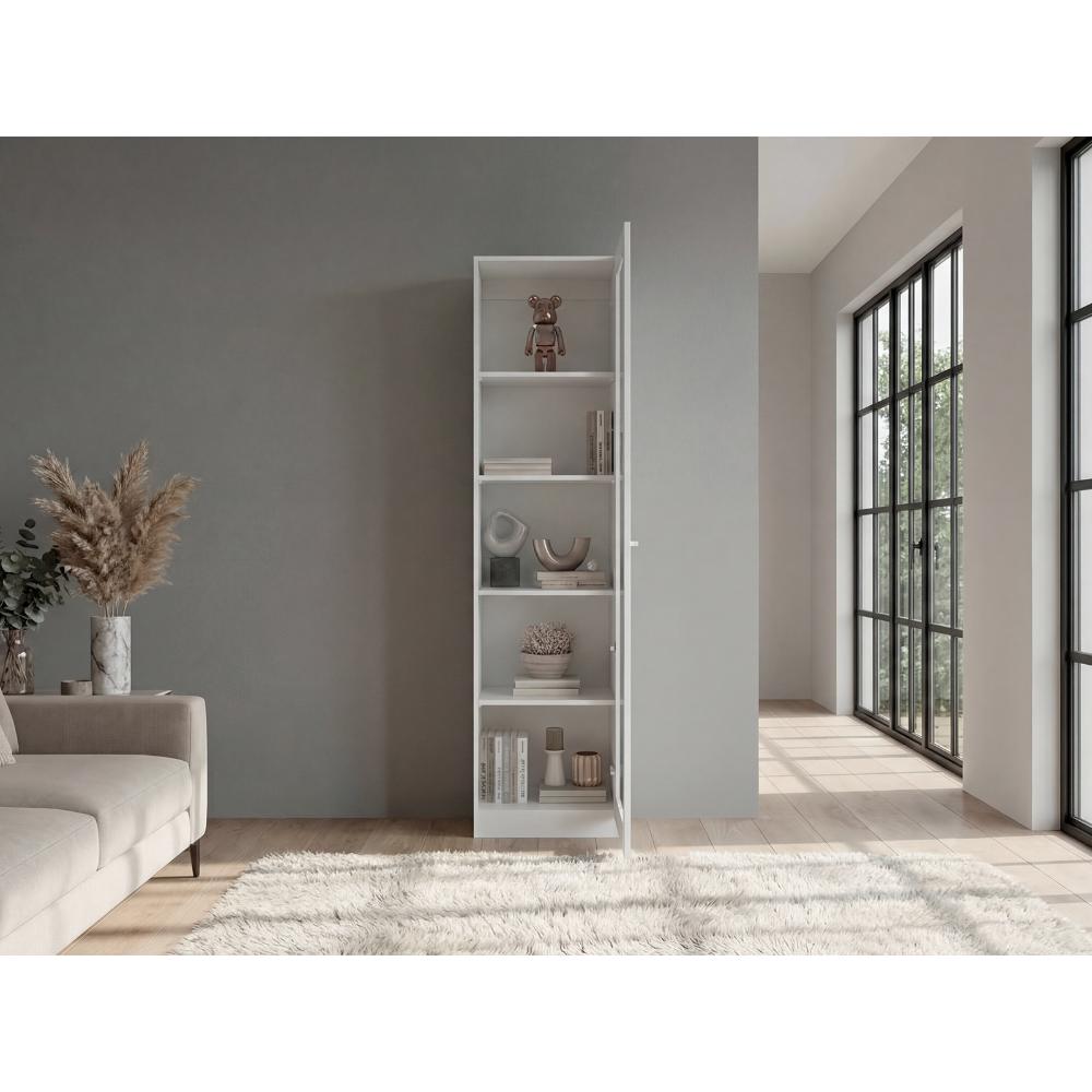 Biblioteca Home Eco Con Puerta En Vidrio, Blanco Duqueza, con Cinco Entrepaños ZF