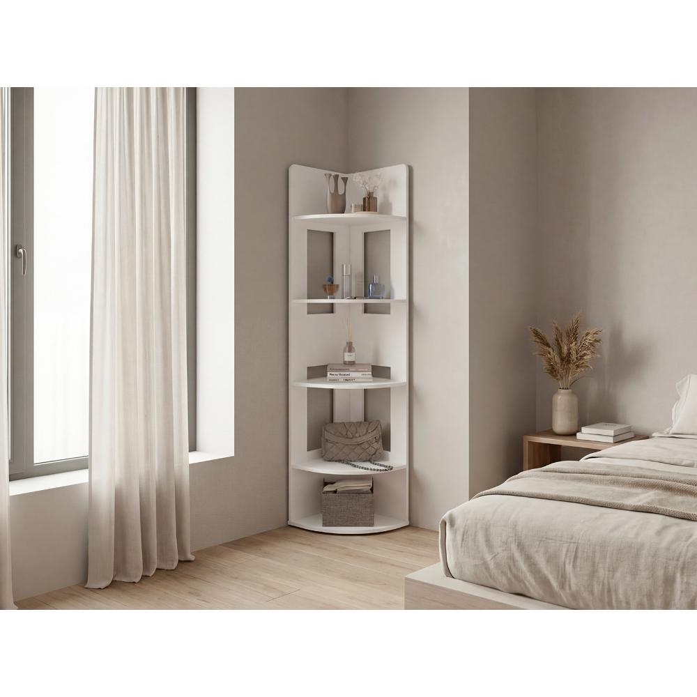 Biblioteca Esquinera Home Dreams, Kronos Blanco, con 4 Entrepaños para Objetos Decorativos y de Fácil Armado ZF