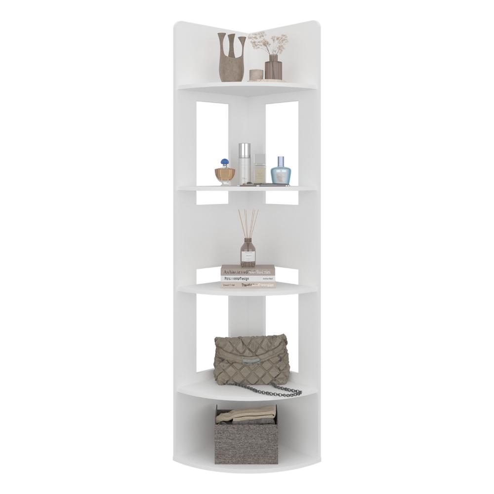 Biblioteca Esquinera Home Dreams, Kronos Blanco, con 4 Entrepaños para Objetos Decorativos y de Fácil Armado ZF