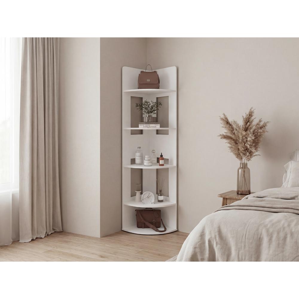Biblioteca Esquinera Home Dreams, Blanco Duqueza, con 4 Entrepaños para Objetos Decorativos y de Fácil Armado ZF