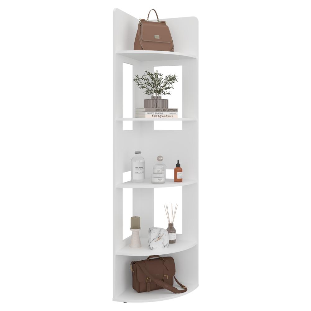 Biblioteca Esquinera Home Dreams, Blanco Duqueza, con 4 Entrepaños para Objetos Decorativos y de Fácil Armado ZF