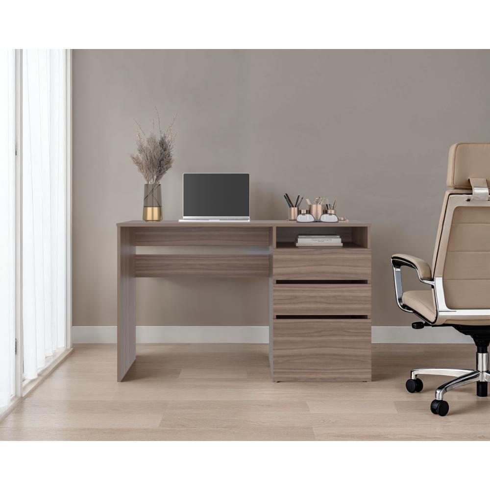 Escritorio Venus, Avellana, con Dos Cajones Multiusos y Un Cajón Archivador Adicional