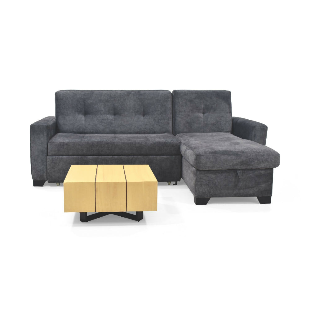 Sala en L con Baul Atlas Reclinable Gris y Mesa de Centro Veracruz Miel