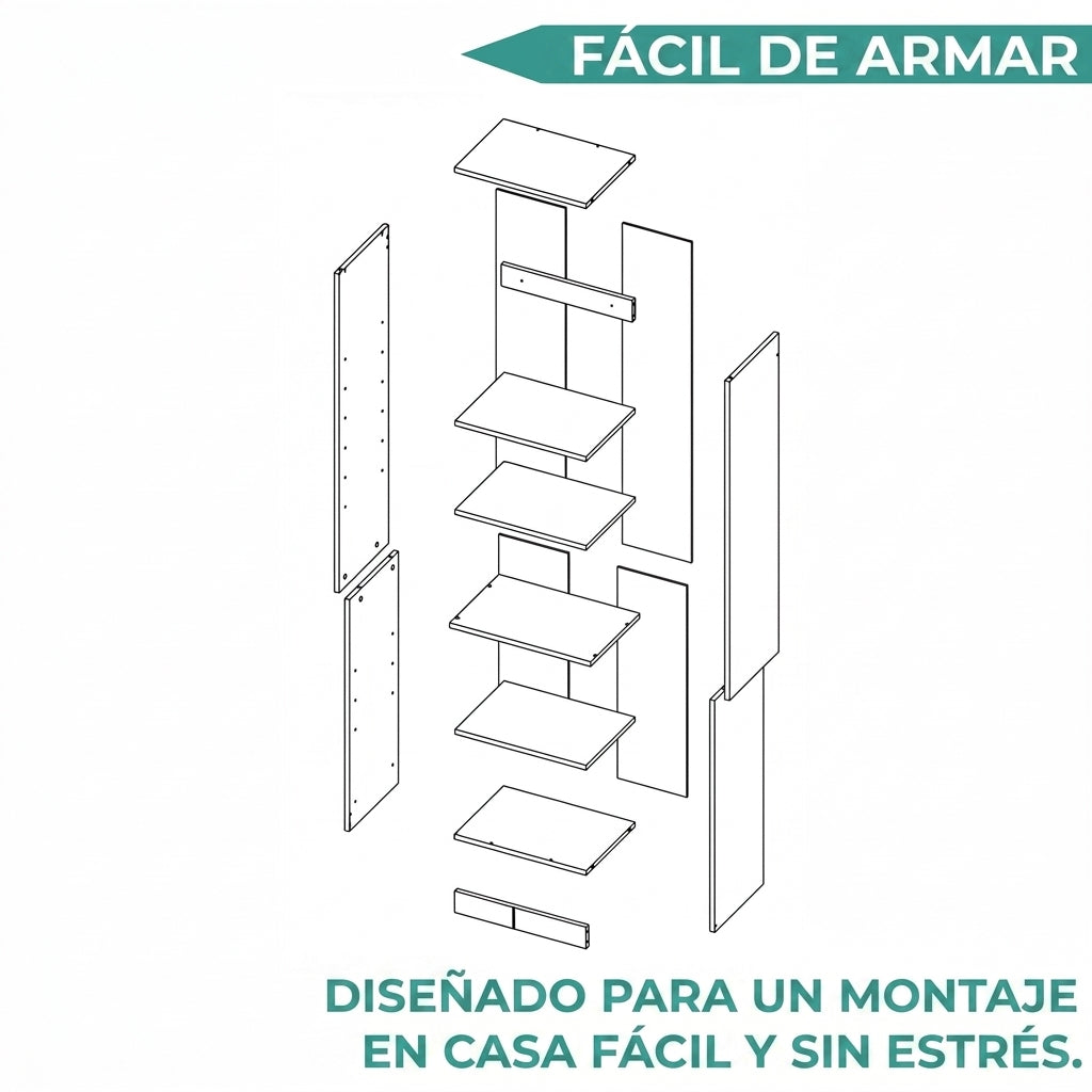 Biblioteca Home Eco, Nogal Europeo, con Cinco Entrepaños ZF