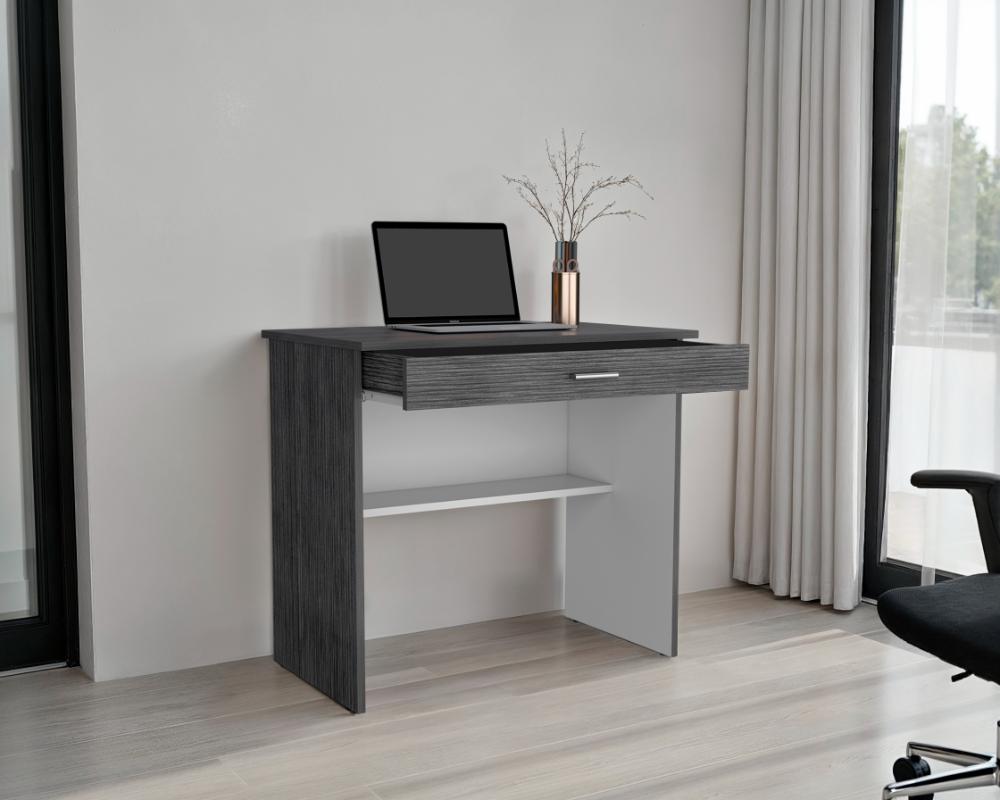 Escritorio 80 Cajon, Roble Gris y Blanco