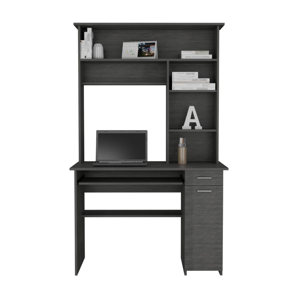Escritorio Hucth, Roble Gris, con Un Cajón Deslizable y Puerta Batiente ZF