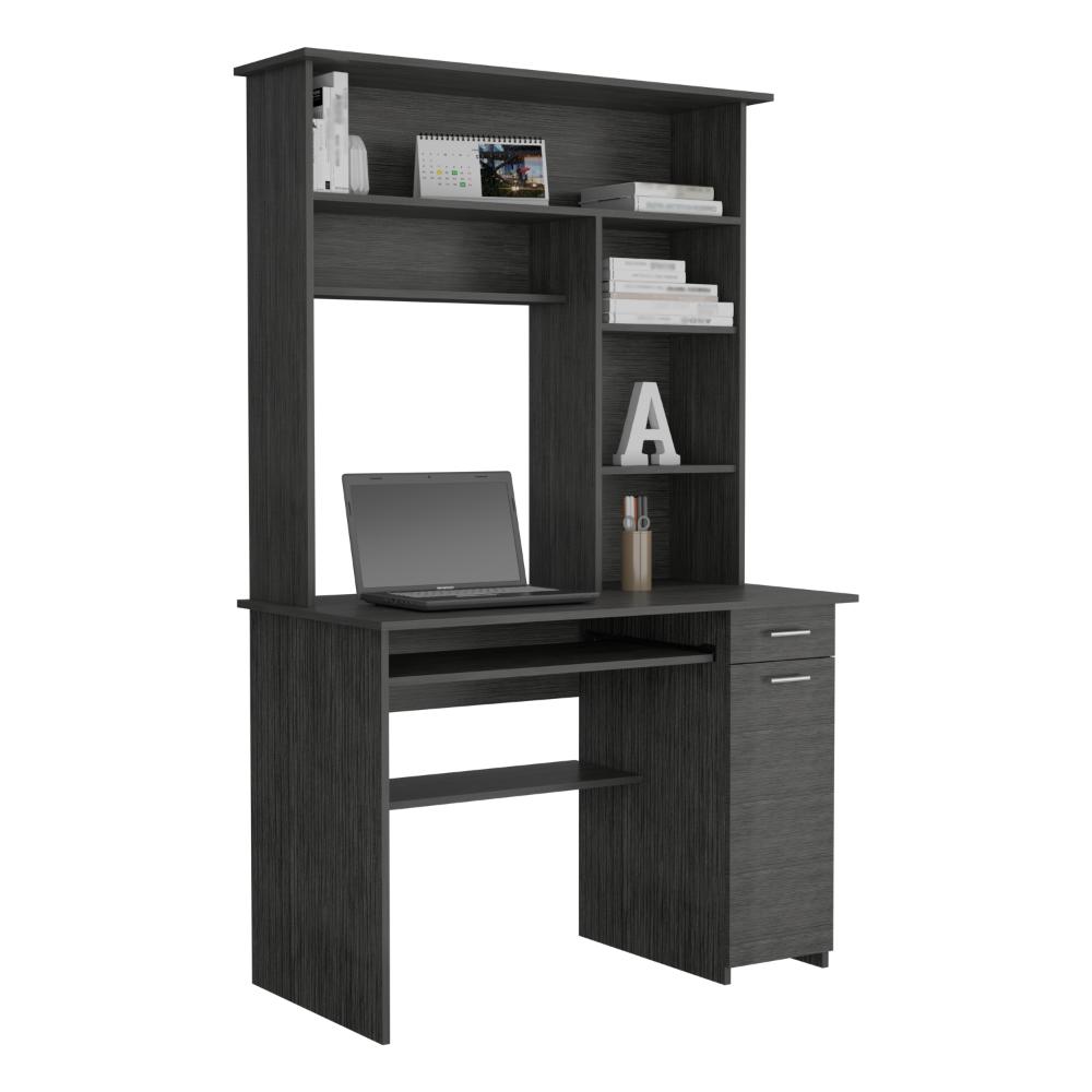 Escritorio Hucth, Roble Gris, con Un Cajón Deslizable y Puerta Batiente ZF