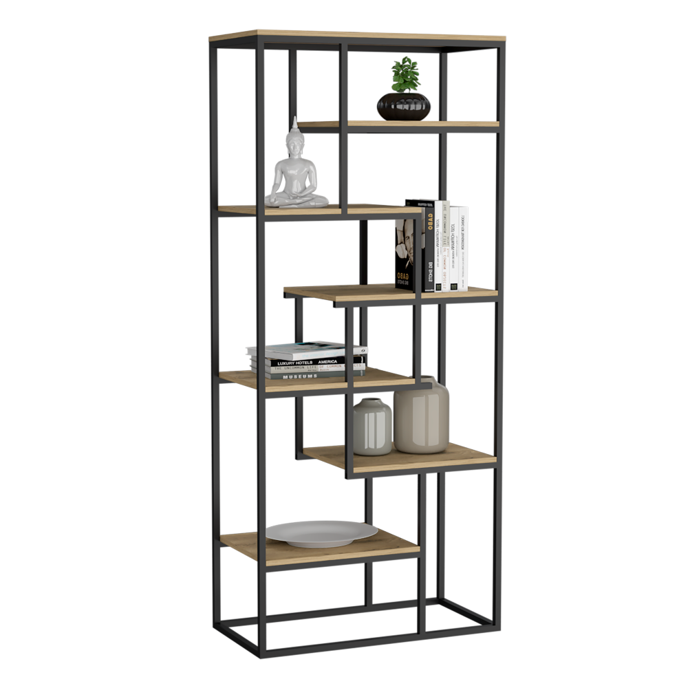 Estantería showy, Macadamia y Negro, Con entrepaños y Diseño Moderno