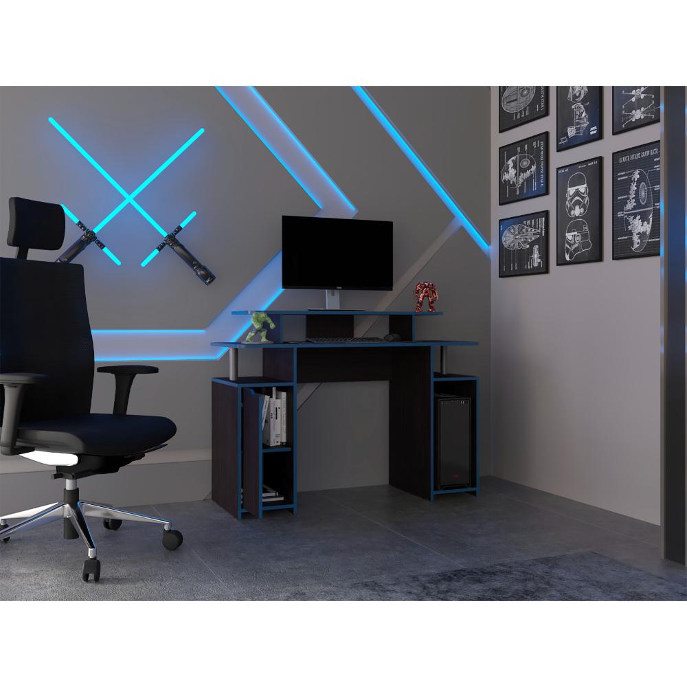 Escritorio Gamer Kein 2, Wengue y Azul, con Espacio Adicional para Pan ...