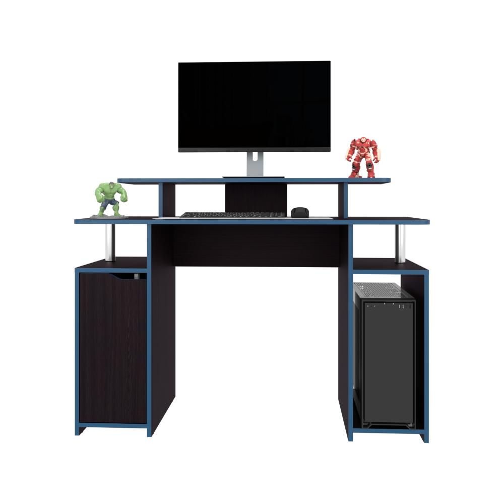 Escritorio Gamer Kein 2, Wengue y Azul, con Espacio Adicional para Pantallas ZF