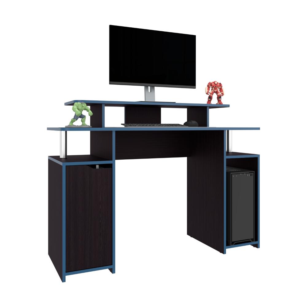 Escritorio Gamer Kein 2, Wengue y Azul, con Espacio Adicional para Pantallas ZF