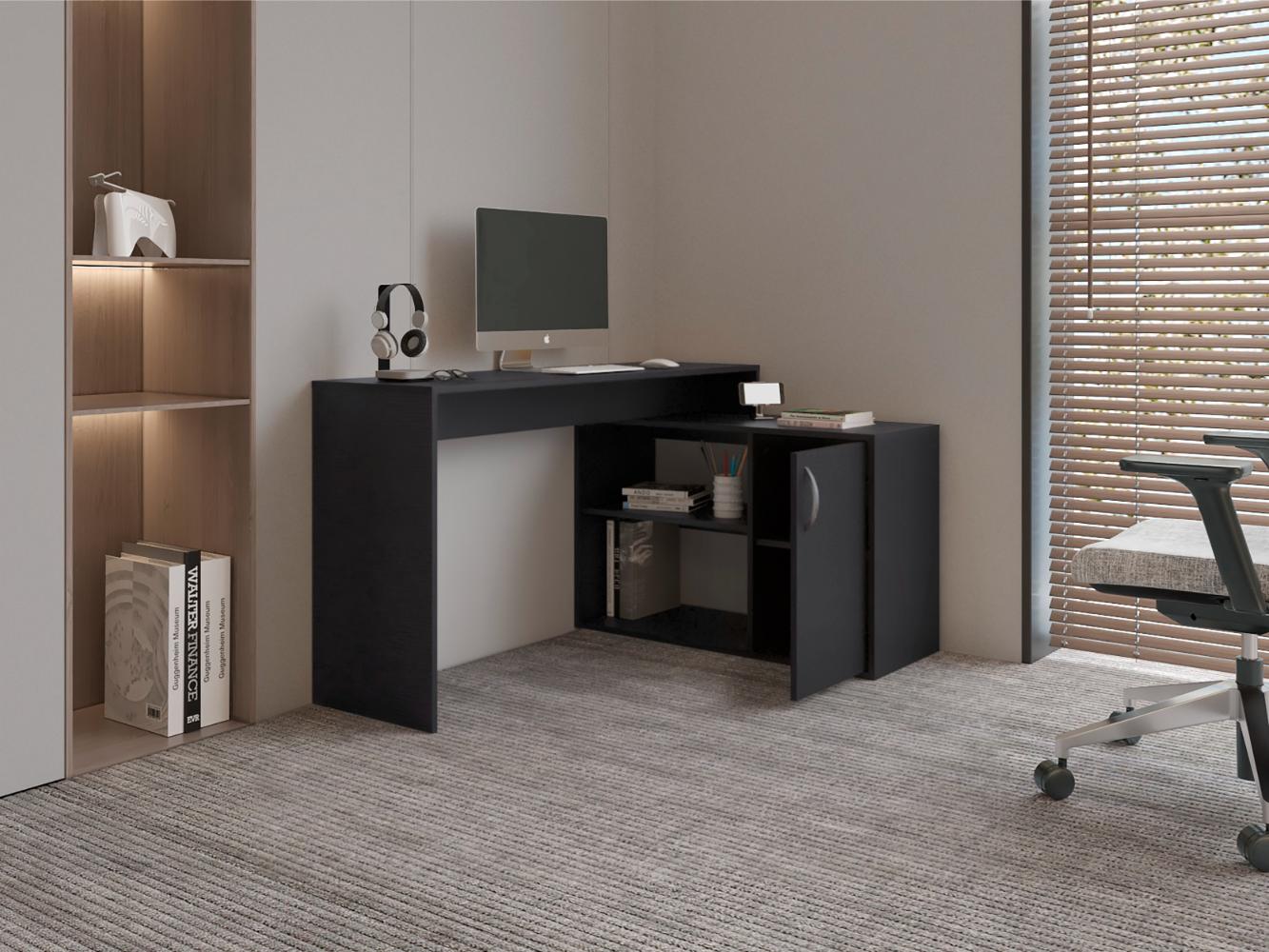 Escritorio en L Axis Eco, Wengue, con amplio espacio de trabajo