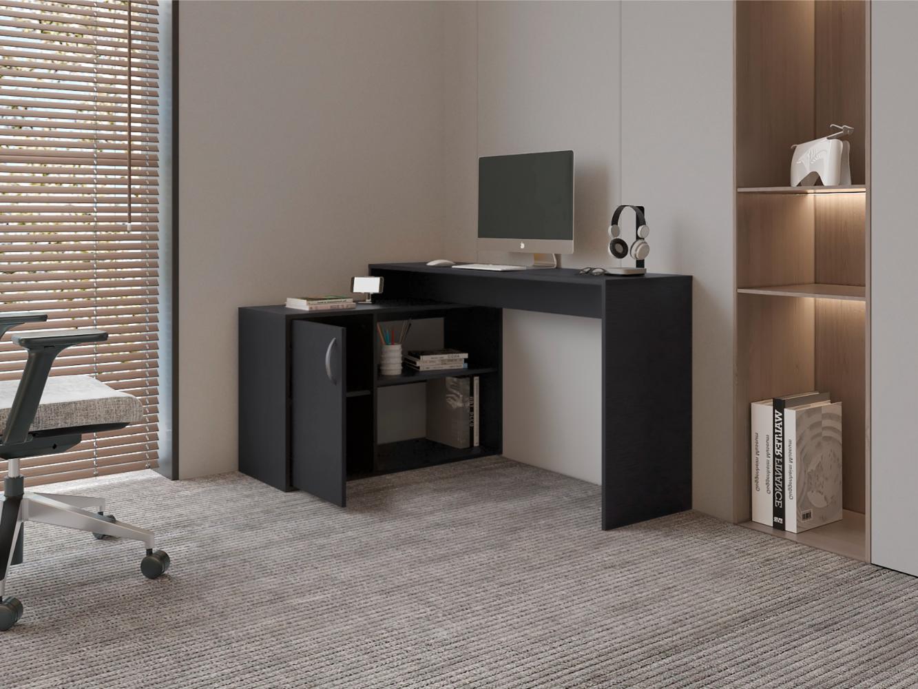 Escritorio en L Axis Eco, Wengue, con amplio espacio de trabajo