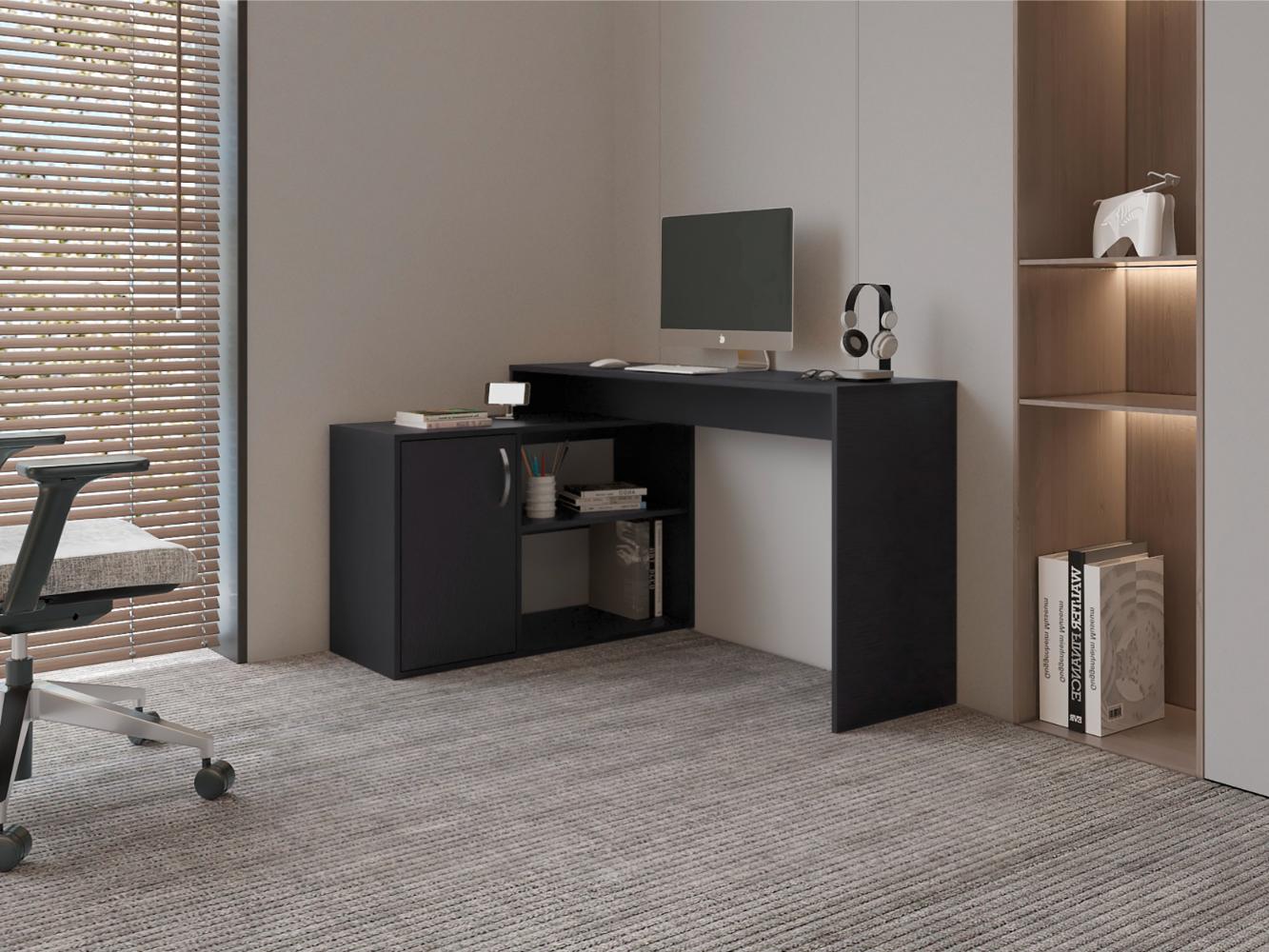 Escritorio en L Axis Eco, Wengue, con amplio espacio de trabajo