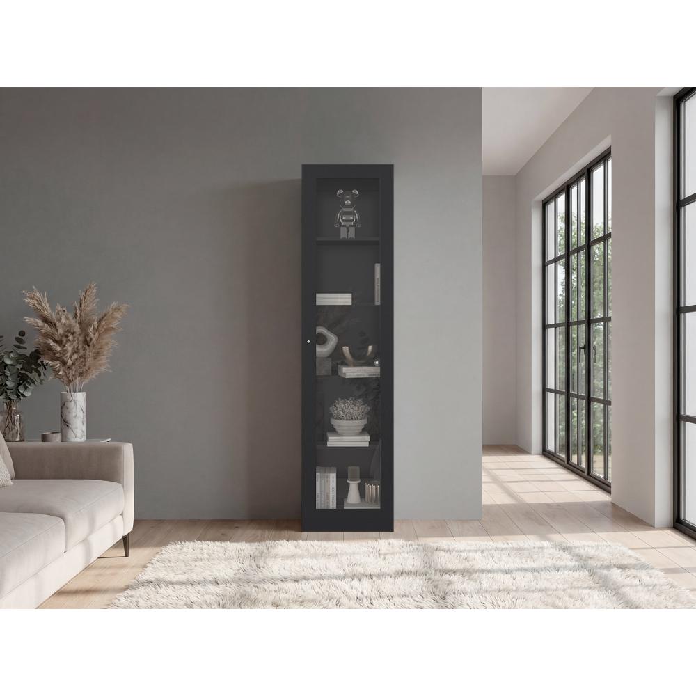 Biblioteca Home Eco Con Puerta En Vidrio, Wengue, con Cinco Entrepaños ZF