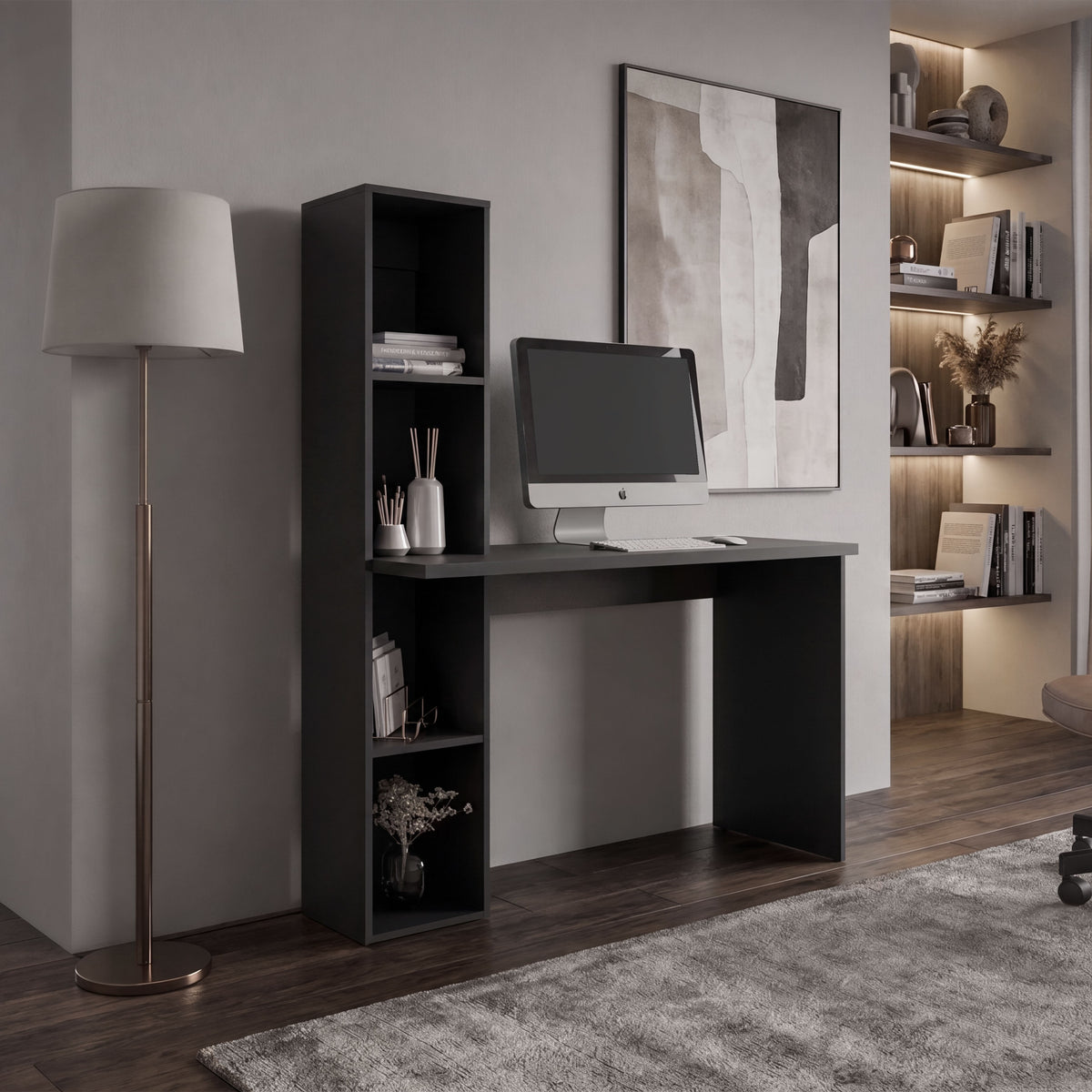 Escritorio Biblioteca Aston, Wengue, con espacio para guardar objetos ZF