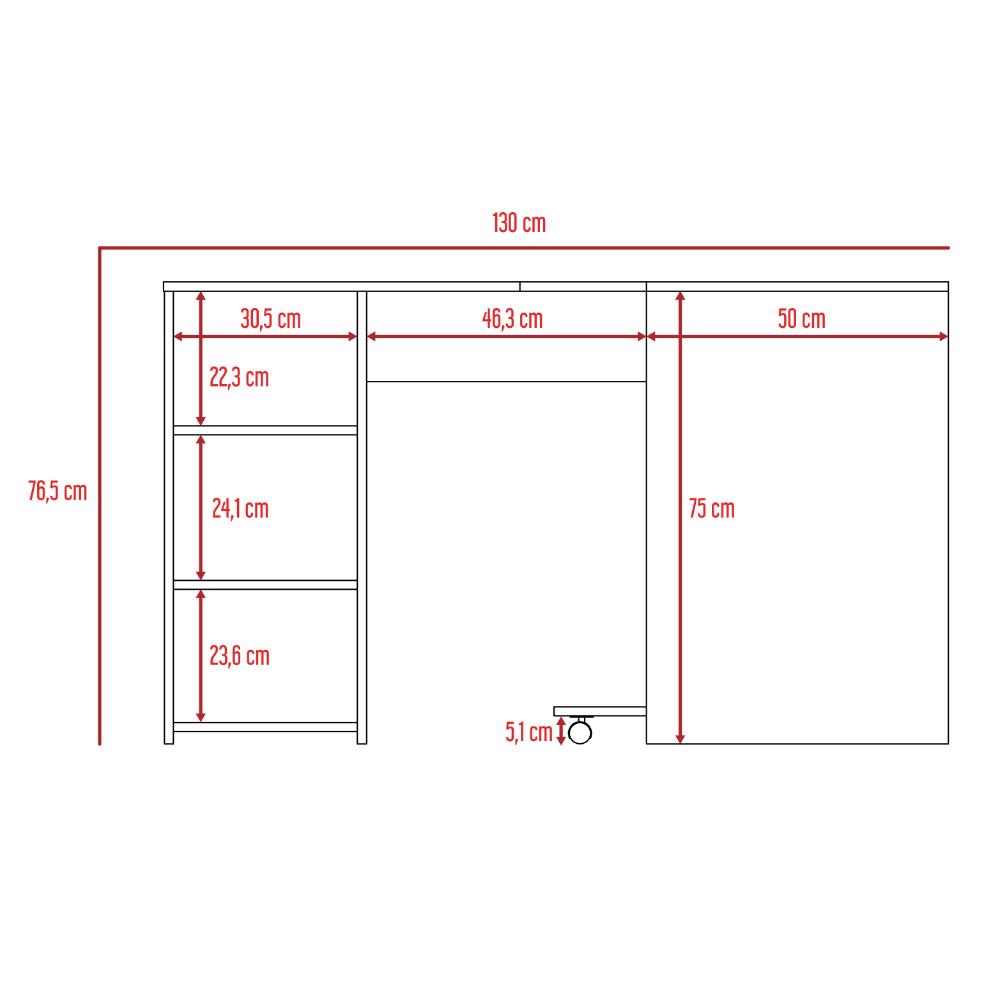 Escritorio En L Dafne, Bardolino, con Dos Entrepaños y Base con Rodachinas Para Fácil Desplazamiento Hc