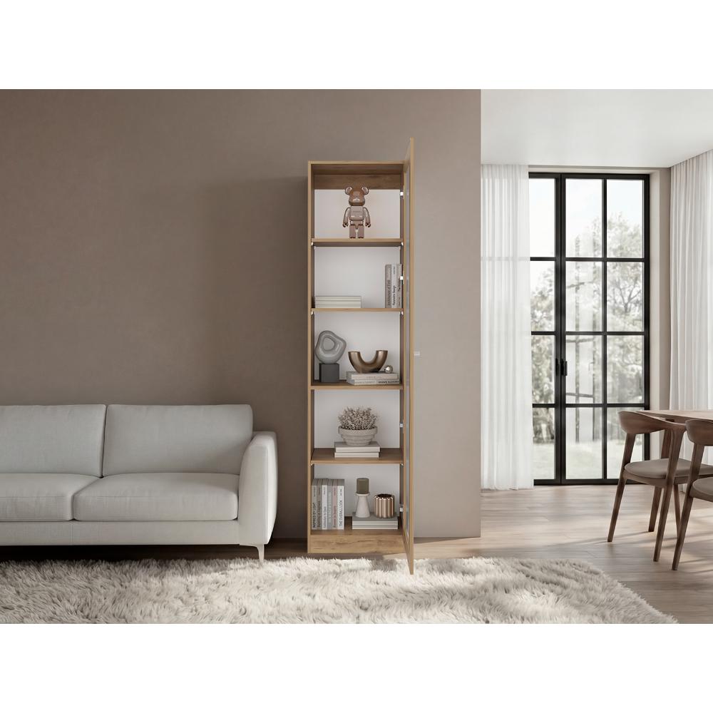 Biblioteca Home Eco Con Puerta En Vidrio, Macadamia, con Cinco Entrepaños ZF