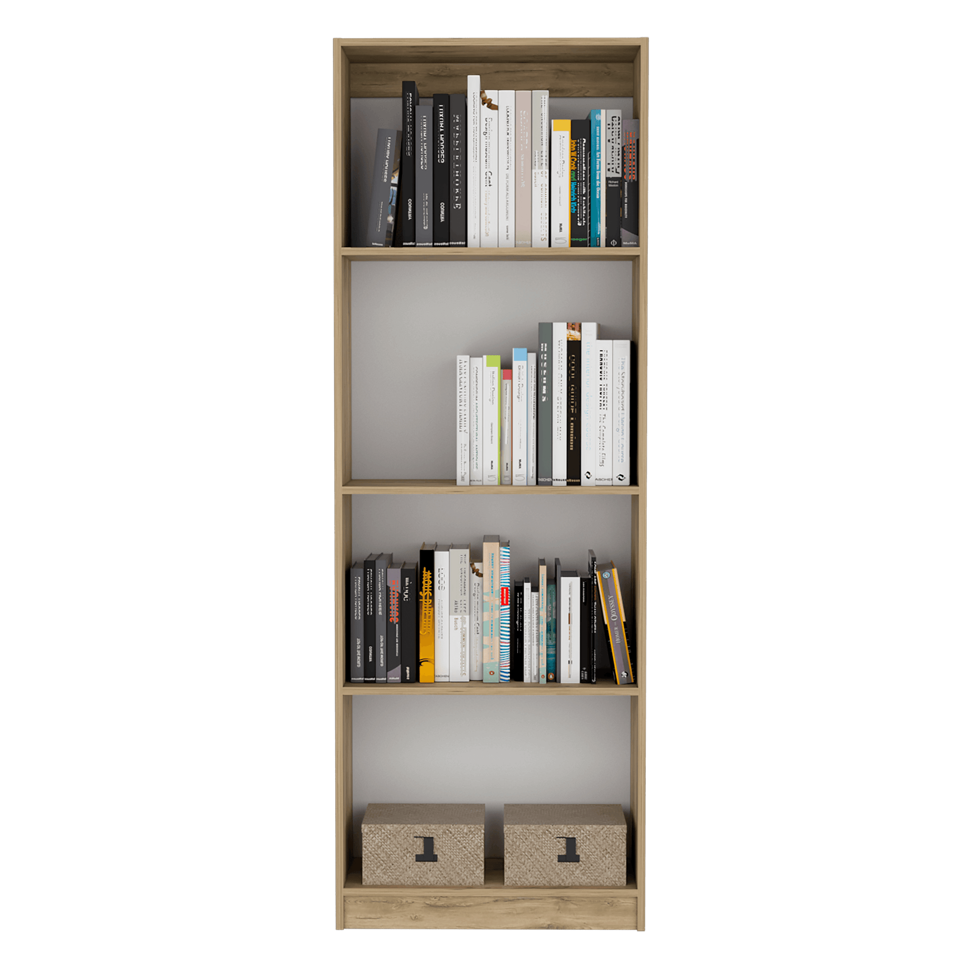 Combo de Bibliotecas Home, Macadamia y Blanca, Incluye Tres Bibliotecas de Cuatro y Cinco Entrepaños Sin Puertas. - VIRTUAL MUEBLES