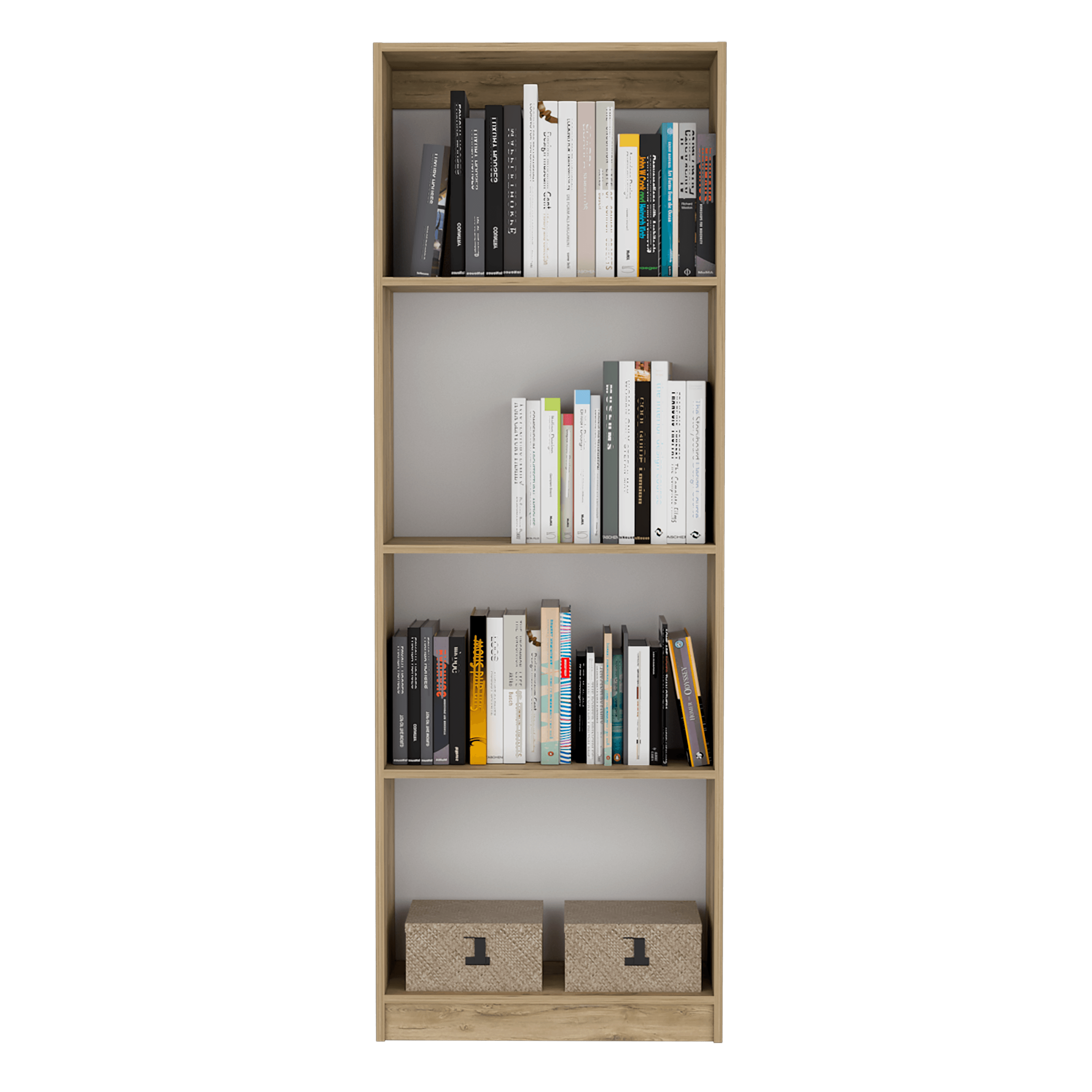 Combo de Bibliotecas Home, Macadamia y Blanca, Incluye Tres Bibliotecas de Cuatro y Cinco Entrepaños Sin Puertas. - VIRTUAL MUEBLES