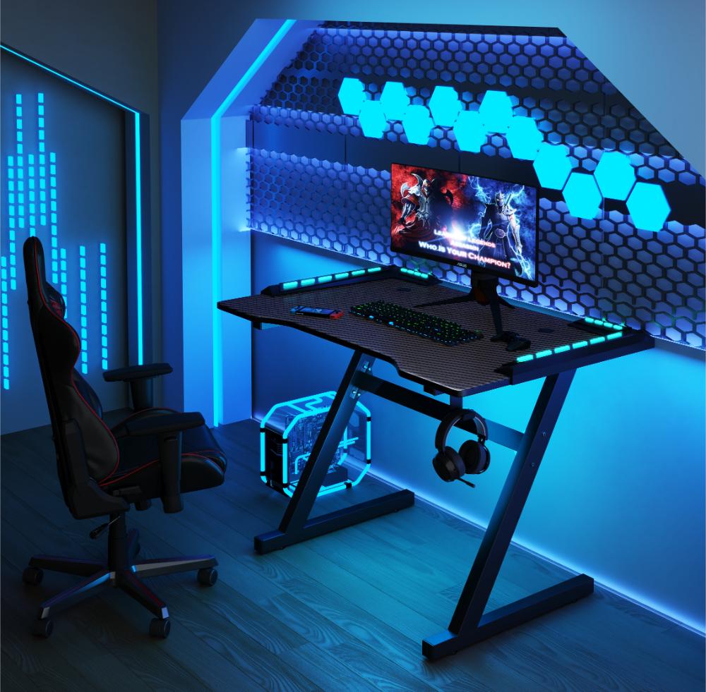 Escritorio Gamer Silver, Negro, Estructura Metalica