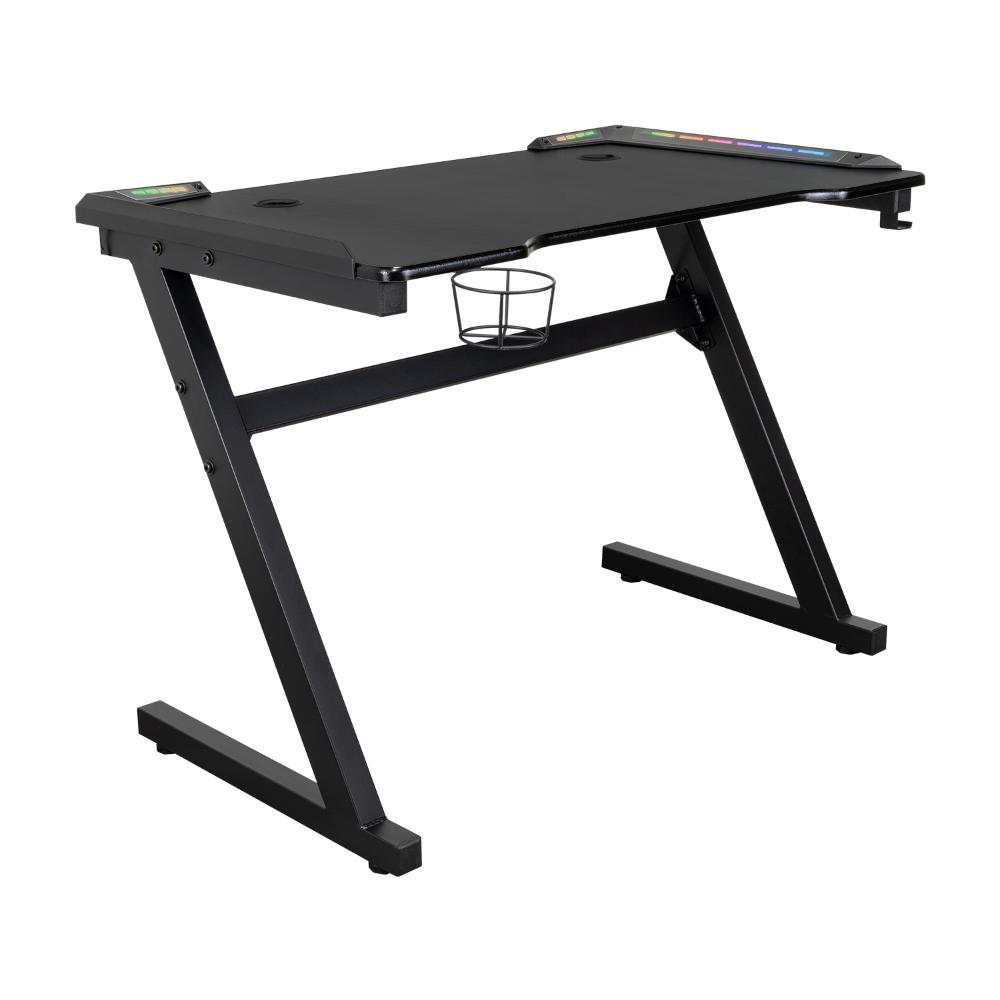 Escritorio Gamer Silver, Negro, Estructura Metalica y Luz Led