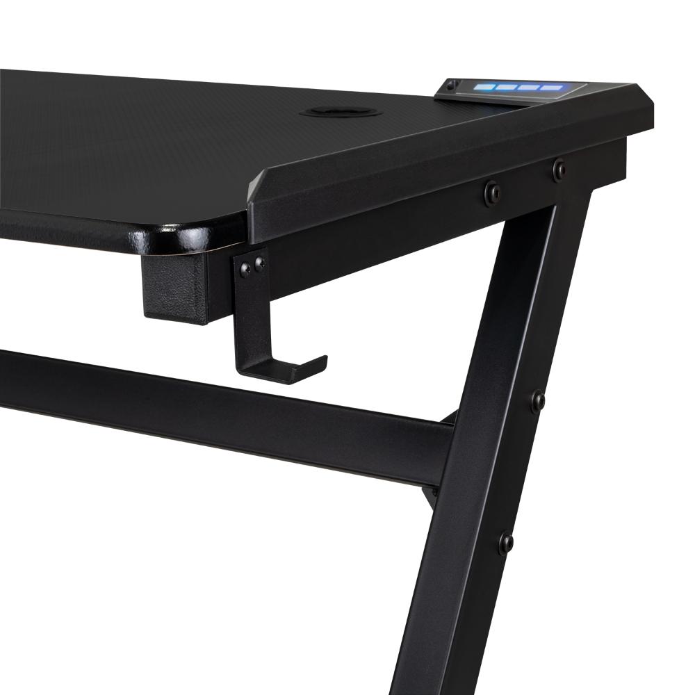 Escritorio Gamer Silver, Negro, Estructura Metalica y Luz Led