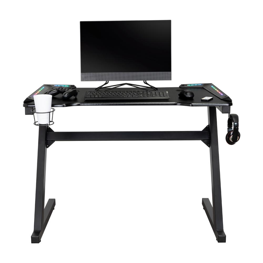 Escritorio Gamer Silver, Negro, Estructura Metalica y Luz Led