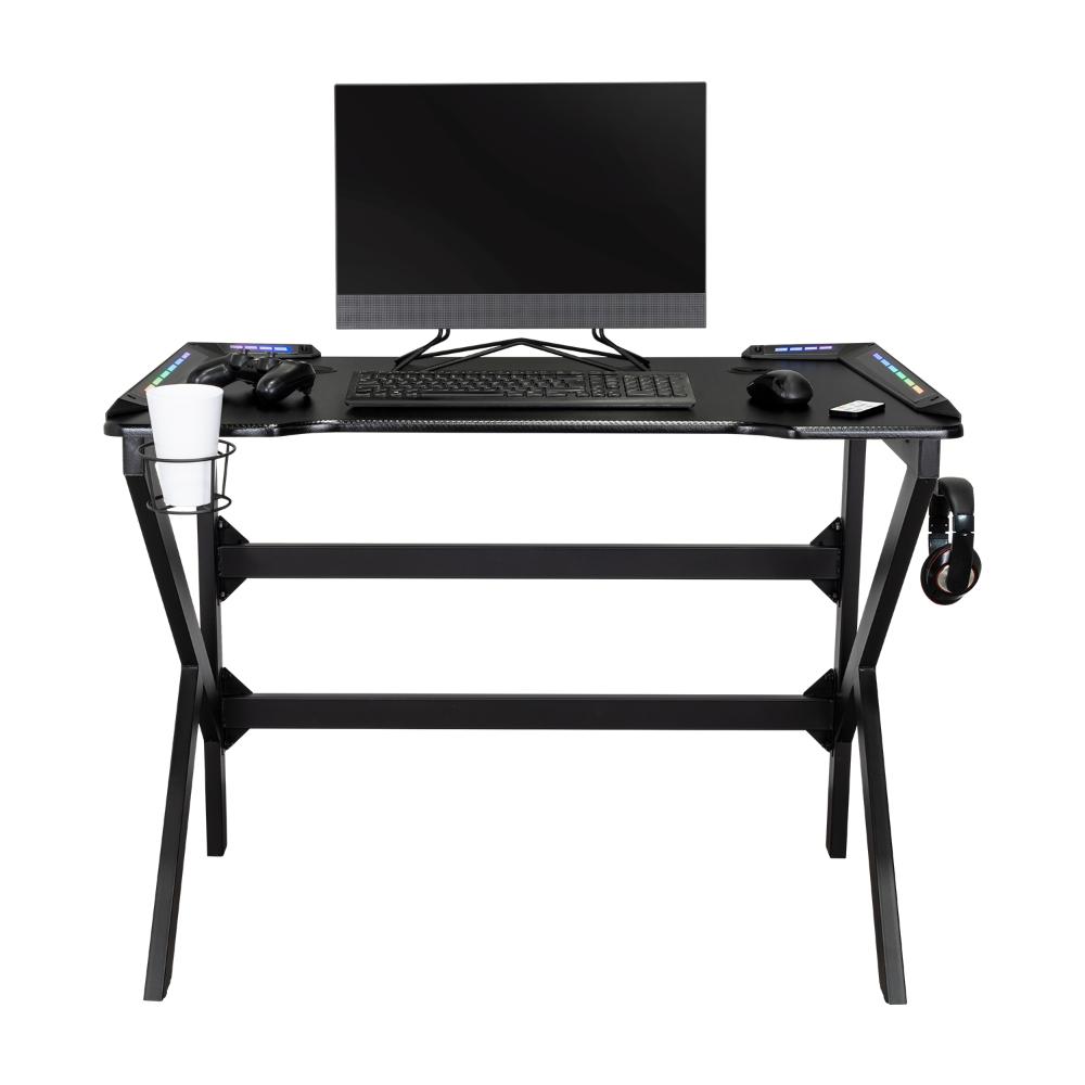 Escritorio Gamer Galactic, Negro, Estructura Metalica y Luz Led