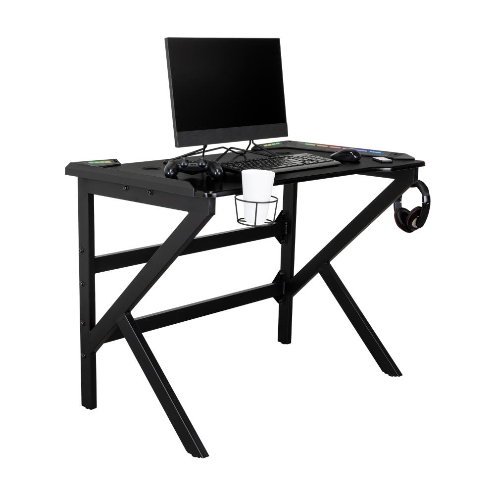 Escritorio Gamer Galactic, Negro, Estructura Metalica y Luz Led