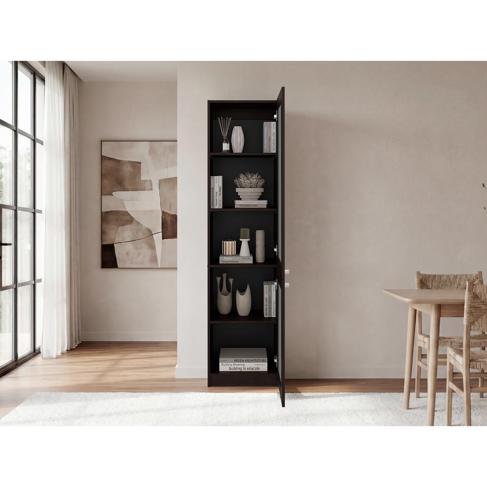 Biblioteca Home, Kronos Nogal y Negro, Con ventanas estriadas, dos puertas abatibles y de fácil armado ZF