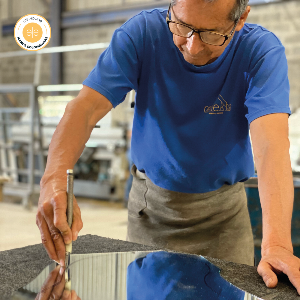 Espejo Ovalle, Circular con Diseño en Sandblasting