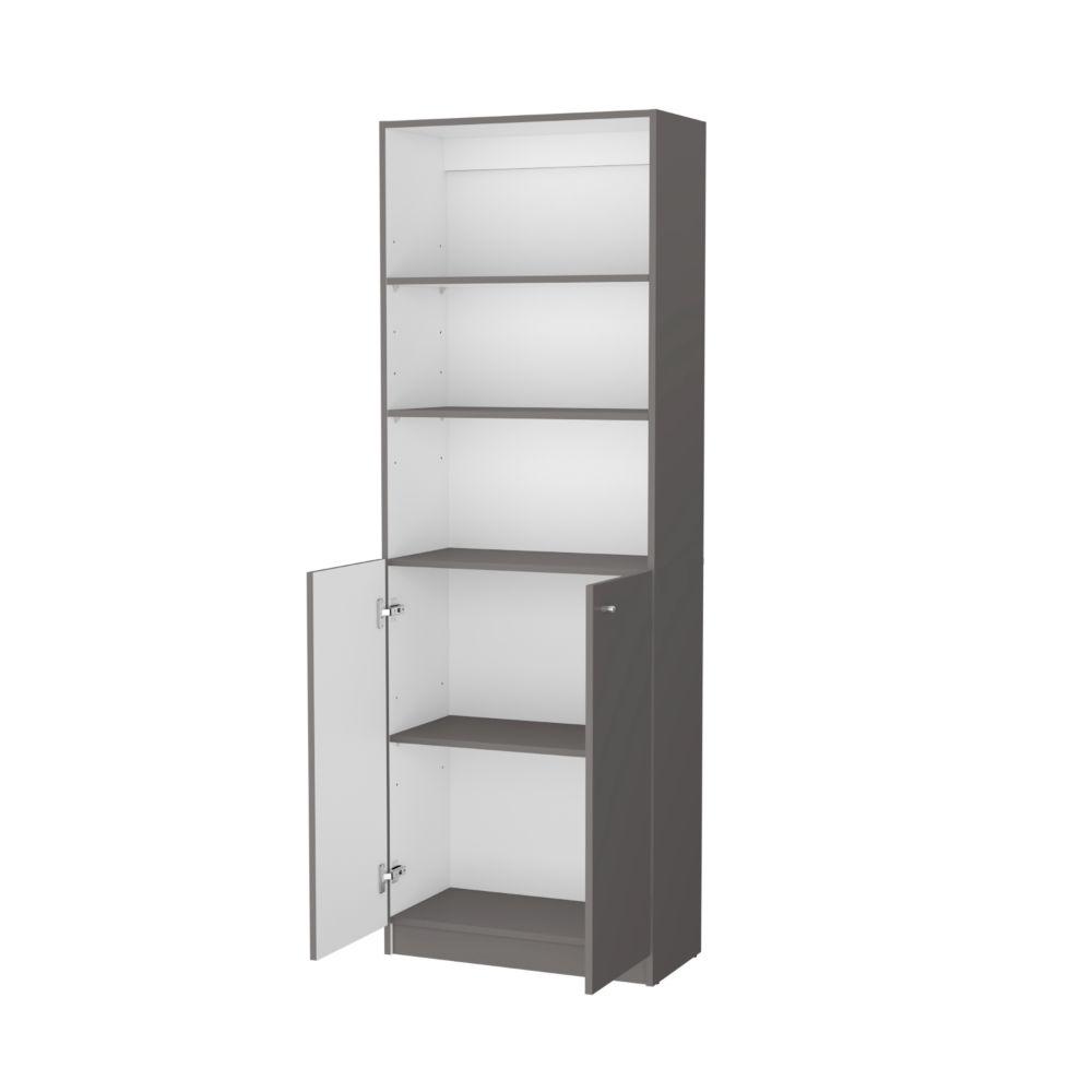 Biblioteca Home, Plata Oscuro, con Cinco Entrepaños y Dos Puertas Abatibles ZF
