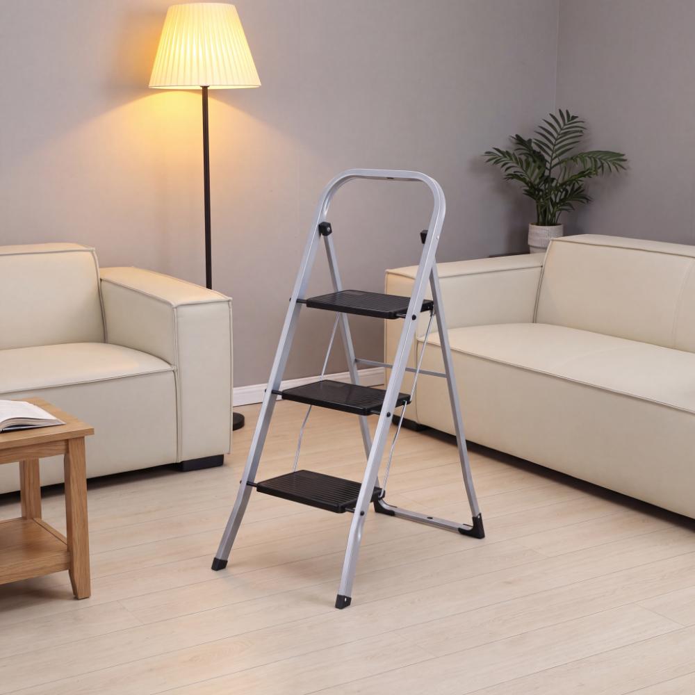 Escalera Tubular Luminas, Gris y Negro, Plagable de 3 Niveles