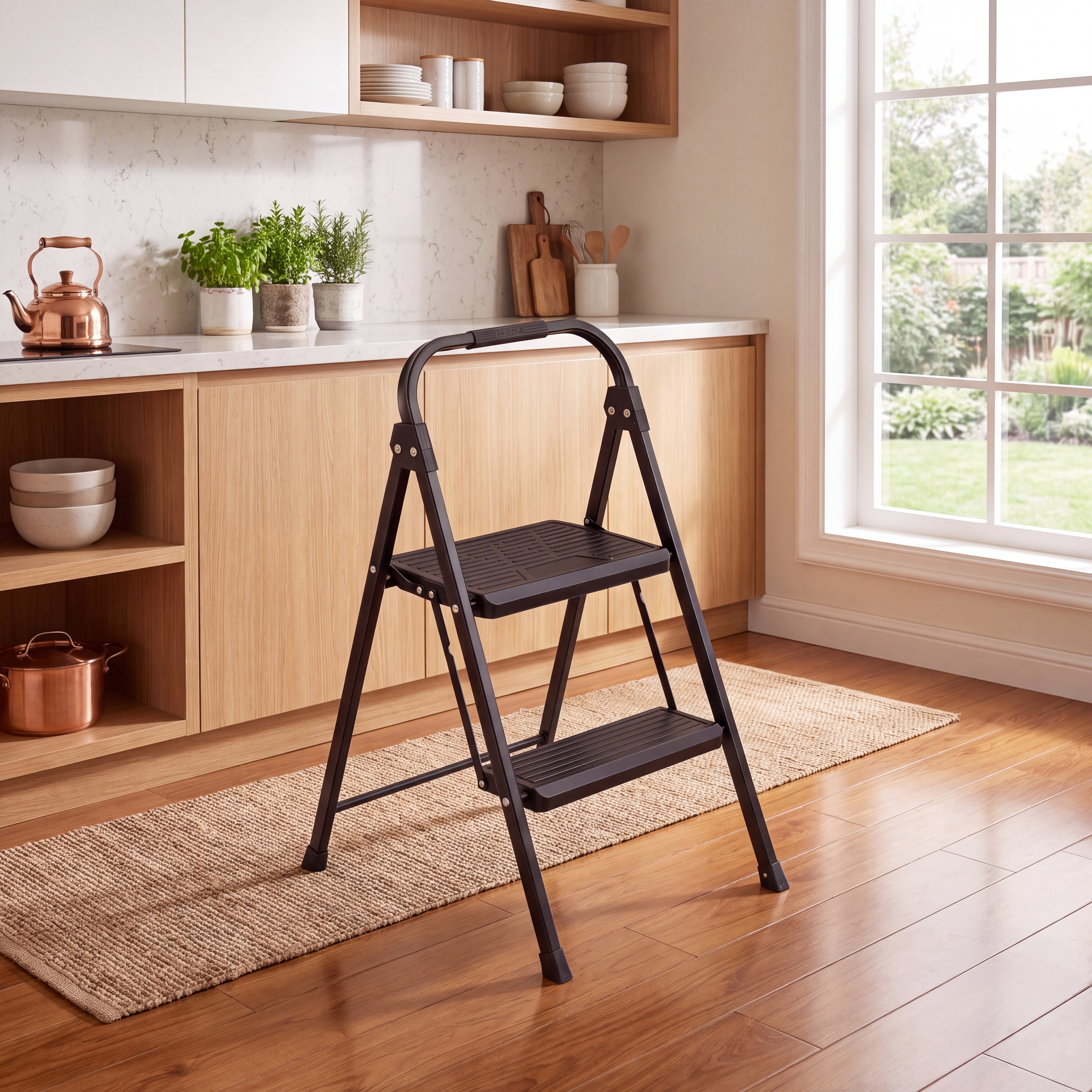 Escalera Tubular Andes, Negro, Plagable de 2 niveles