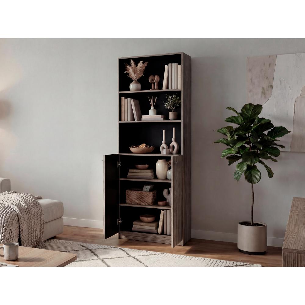 Biblioteca Home, Positano y Wengue, con Cinco Entrepaños y Dos Puertas Abatibles ZF