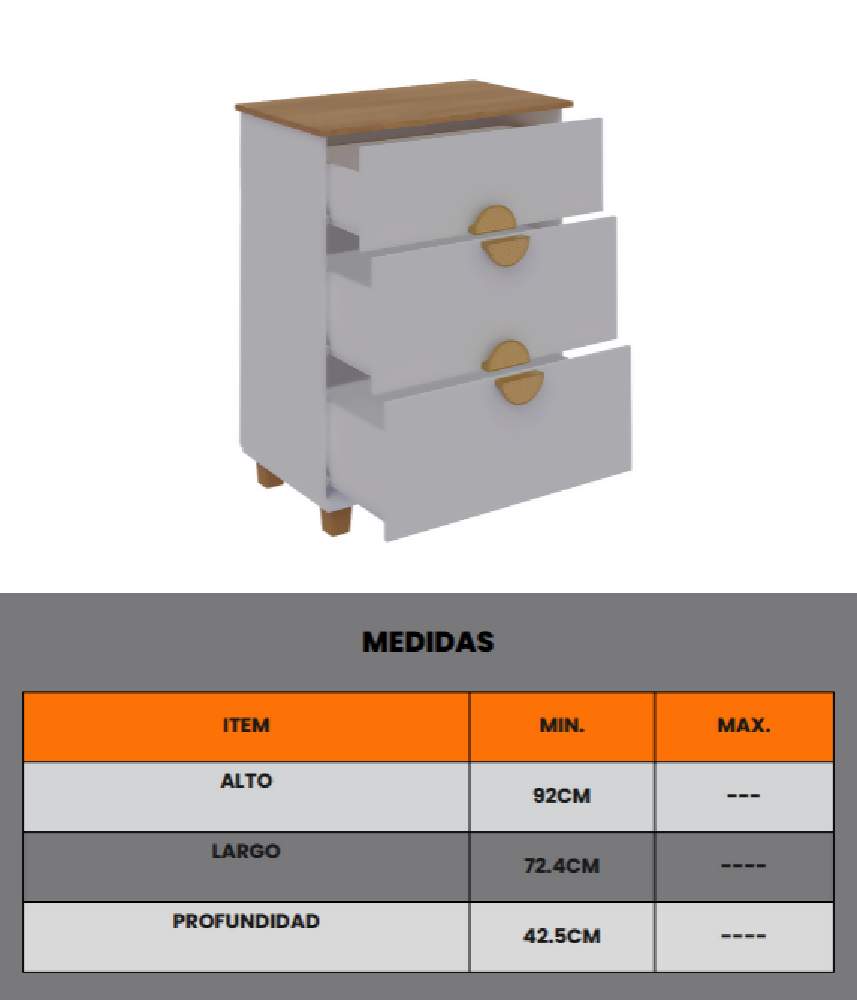 Comoda Multi 3 cajones, Blanco