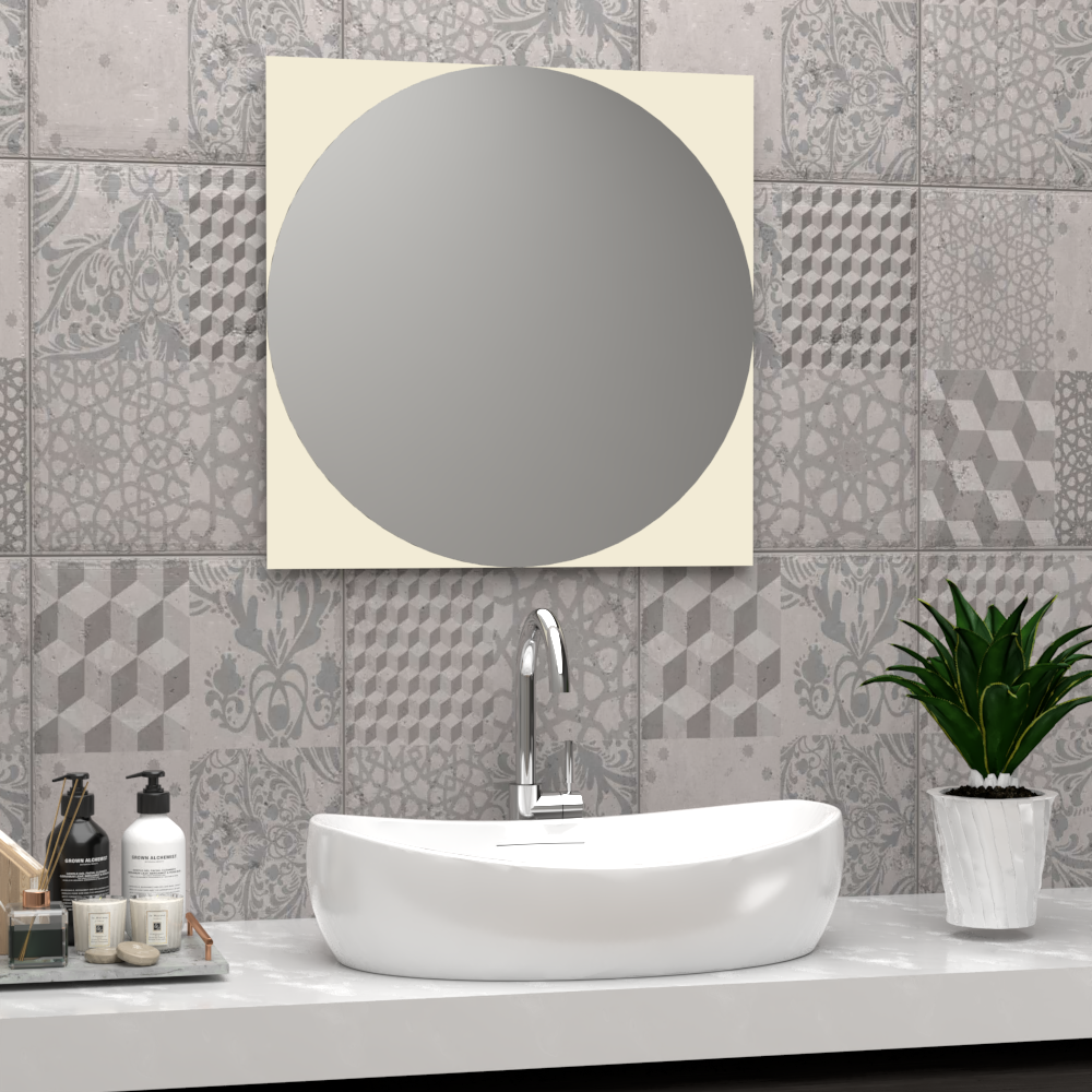 Espejo Circular Salerno, Gris, con Diseño Sandblasting