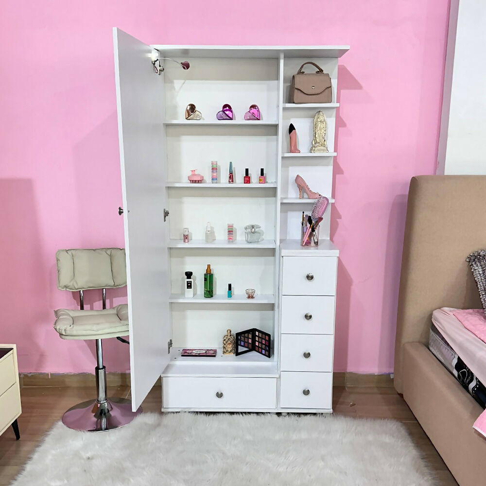 Vanity puerta abatible Blanco Espejo Led