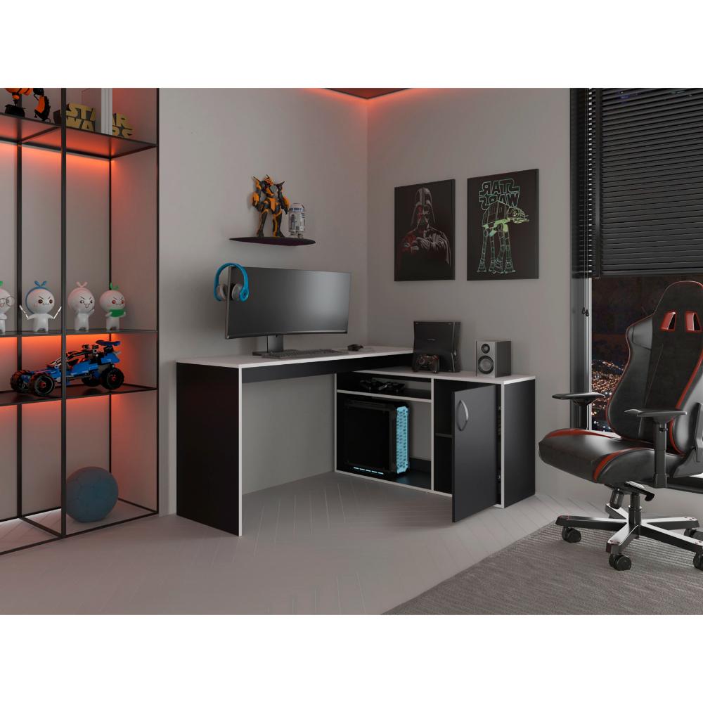 Escritorio Gamer En L Axis, Wengue y Blanco