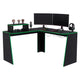 Escritorio Gamer en L Toki, Verde y Wengue, con Amplio Espacio para PC