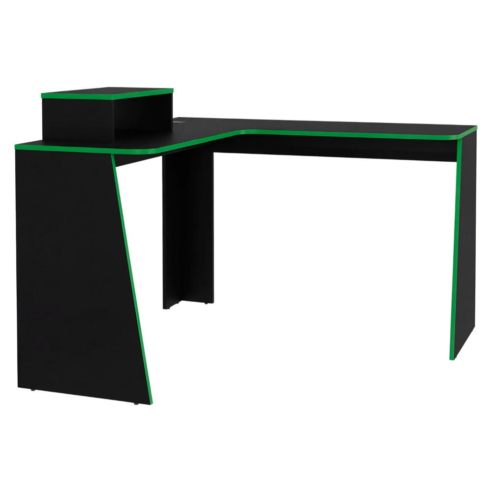 Escritorio Gamer en L Toki, Verde y Wengue, con Amplio Espacio para PC