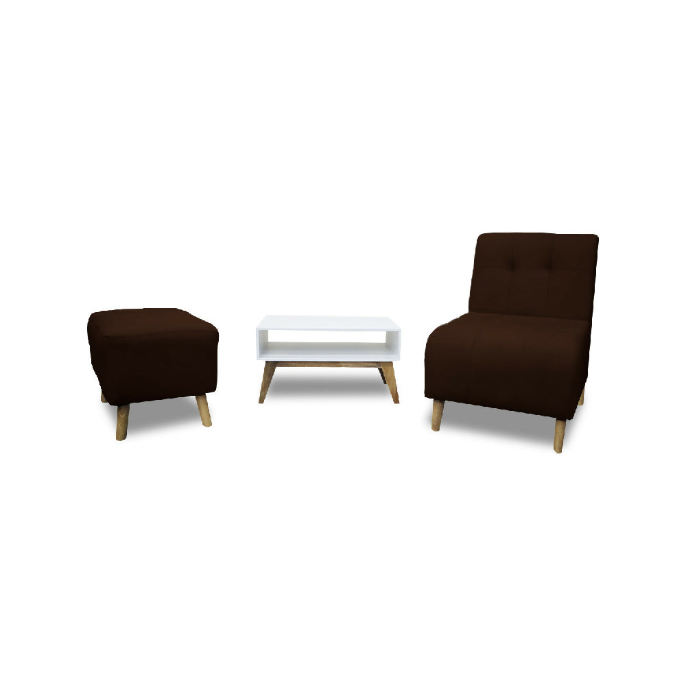 Combo Poltrona Milán Marron + Puff + Mesa de Centro