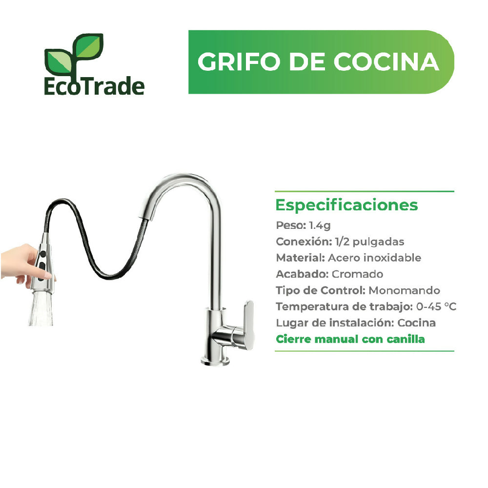 Grifo Cocina Monomando con Rociador Extensible Giro 360°