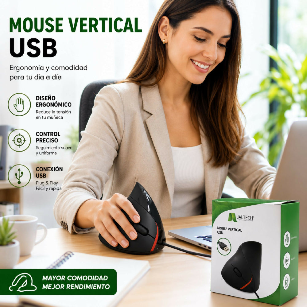 Mouse Ergonómico Alámbrico Vertical Sensor Óptico Con Botones Laterales