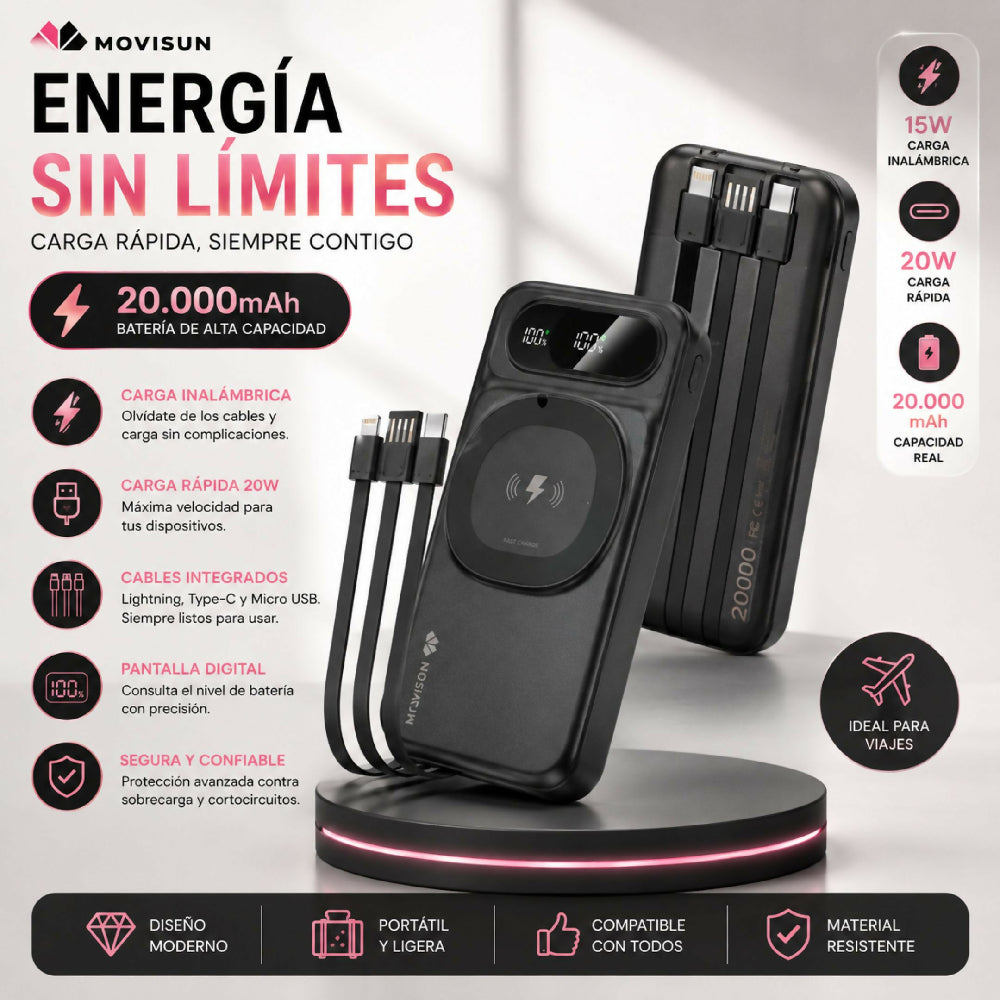 Batería Portátil Inalámbrica Y Magnética MOVISUN I 2030 Energía Perfecta