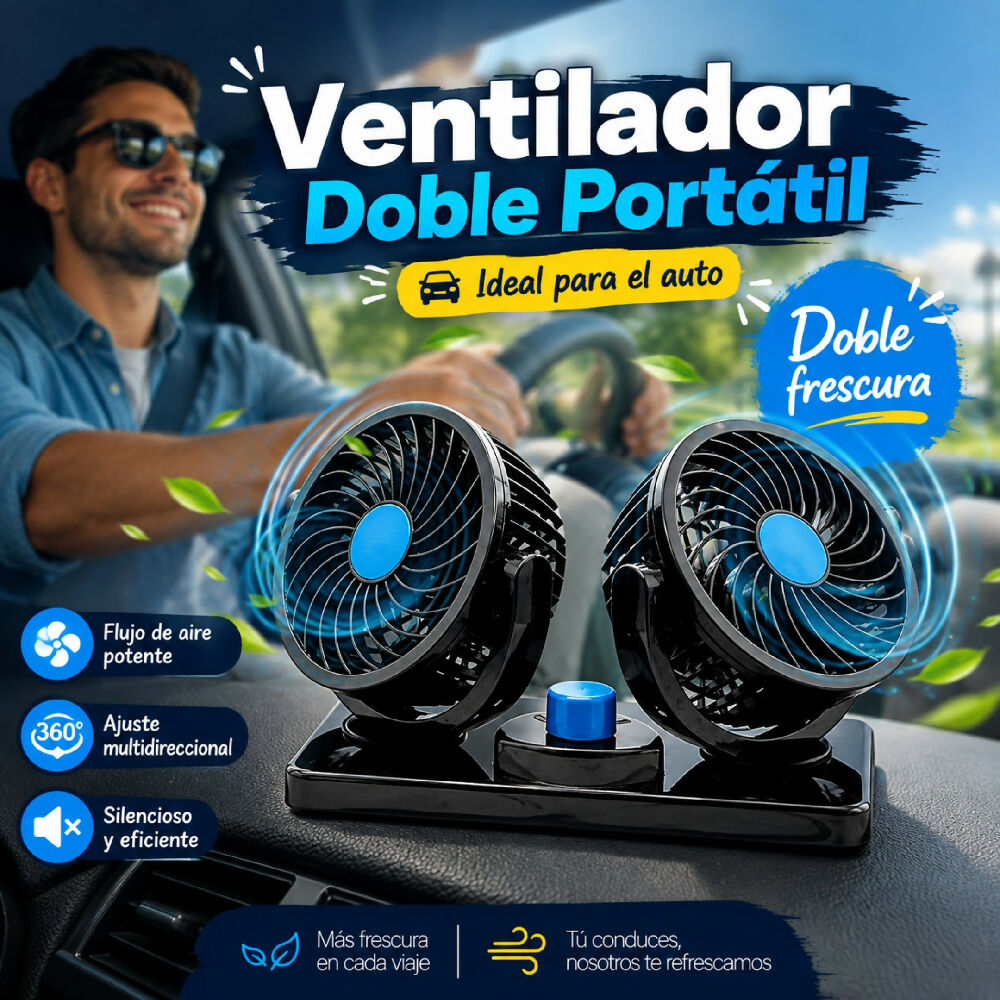 Ventilador Doble Para Carro 12V HY-104A Con Cabezales Ajustables 360°