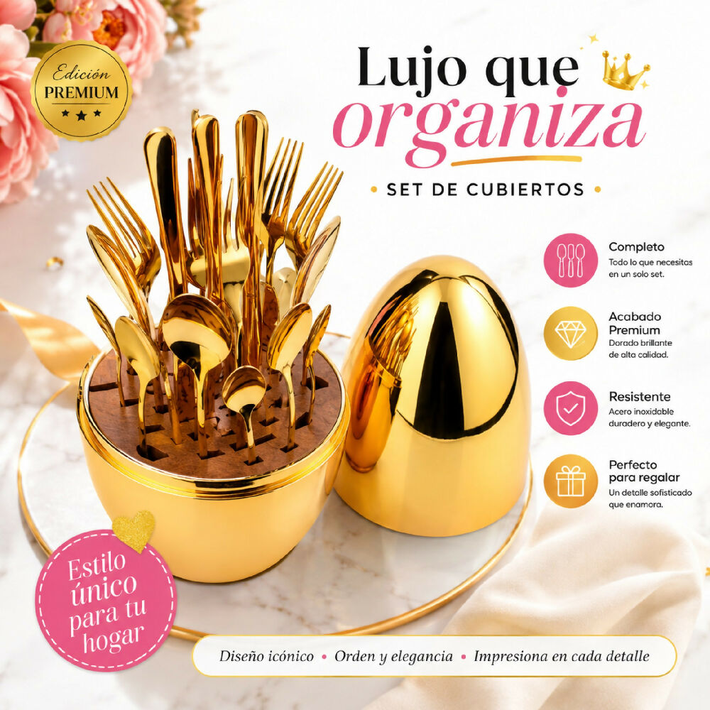 Set De Cubiertos De Lujo Por 24 Piezas Con Estuche Organizador De Huevo