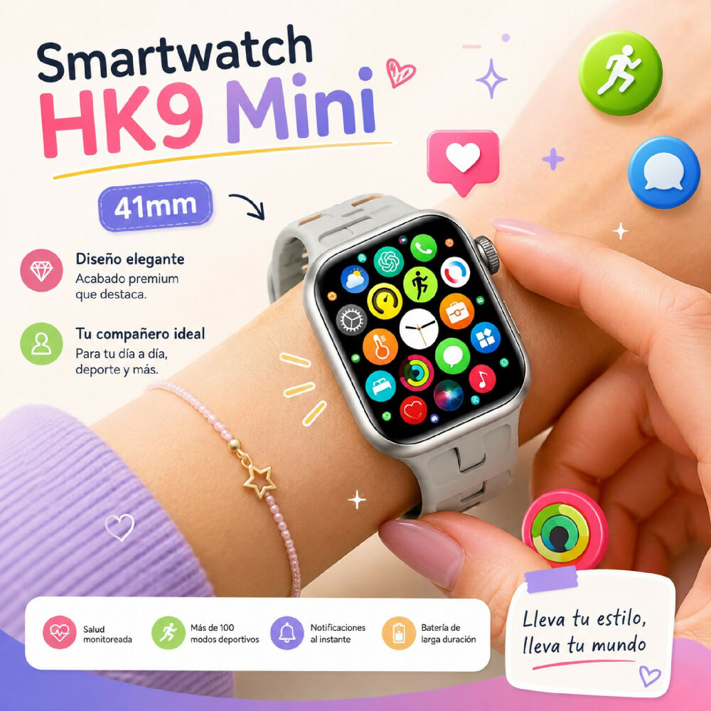 Smartwatch Wearfit HK9 Mini 41mm Pantalla AMOLED Llamadas Bluetooth Y ChatGPT Gris