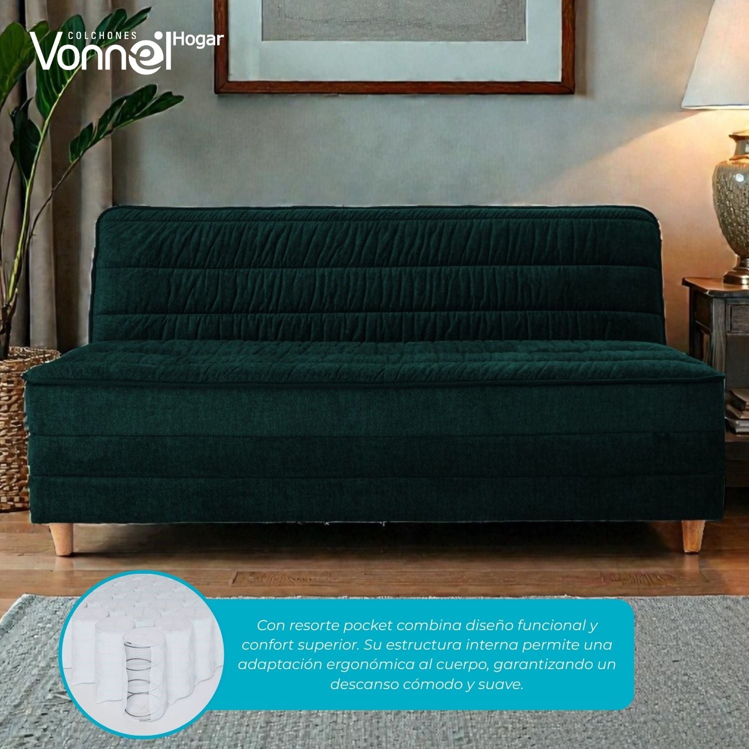 Sofá Cama Europeo Marca Vonnel (120X180 Cm) Esmeralda
